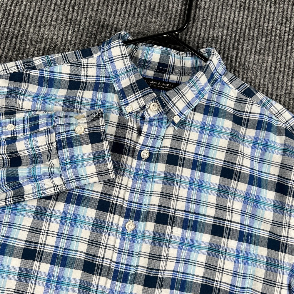 Banana Republic Shirt Mens Large Blue Plaid Long Sleeve Button Down Camden Fit